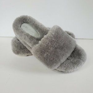 J Slides Womens Lovlie Natural Faux Fur Slippers Size 9 - Grey